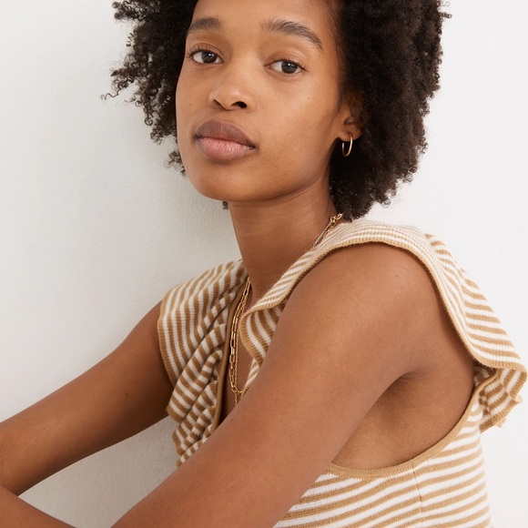MADEWELL NWOT Belhaven Ruffle Sweater Tank in Stripe in Heather Camel - Picture 3 of 9